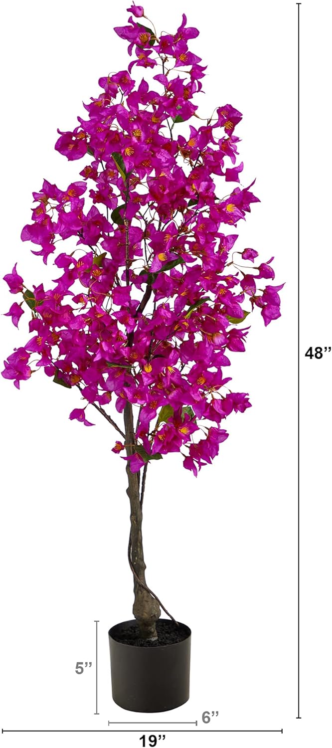 4ft. Bougainvillea Artificial Tree,Purple, 19 In. W x 9 In. D x 48 In. H