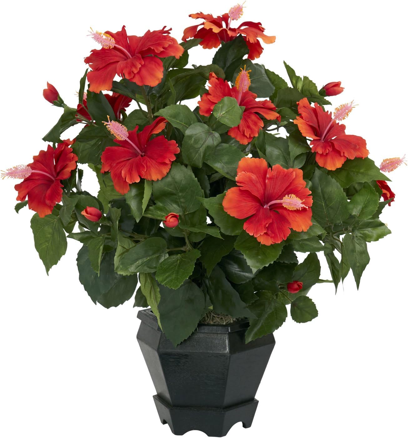 6667 Hibiscus with Vase Decorative Silk Plant, Red 30" x 9" x 7.5" No50
