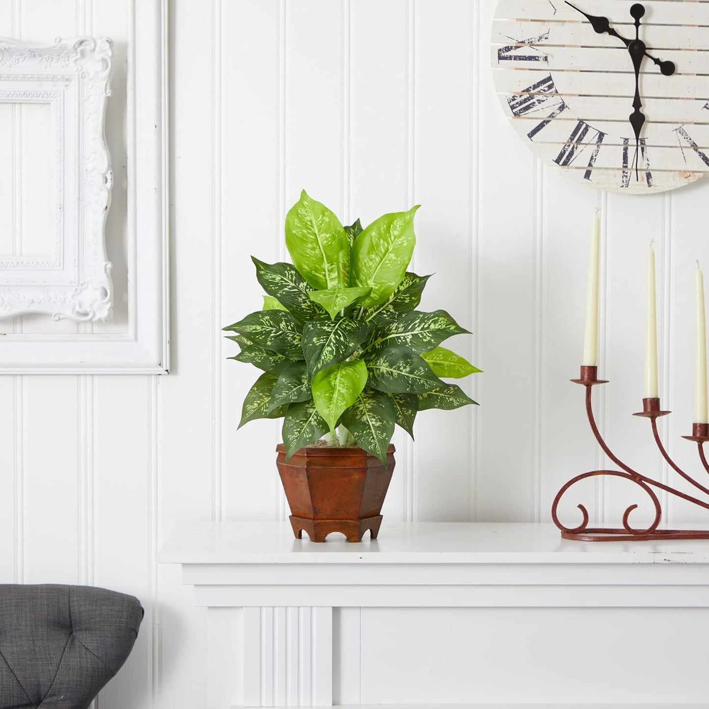 Dieffenbachia with Wood Vase Silk Plant (Set of 2) No50