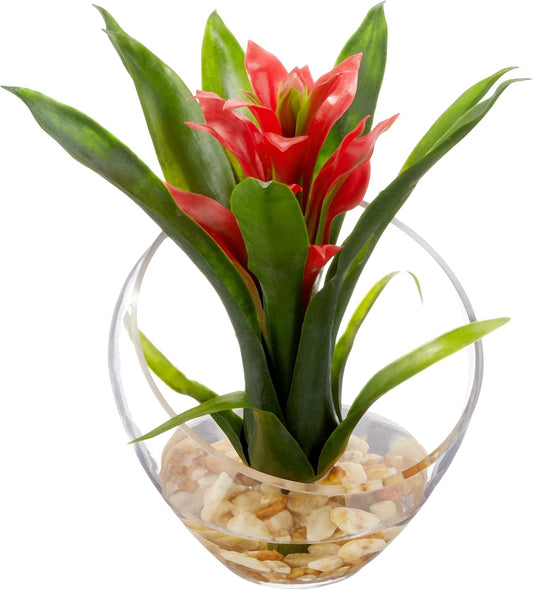 8in. Tropical Bromeliad in Angled Vase Artificial Arrangement