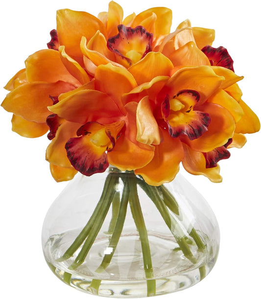 Cymbidium Orchid Artificial Arrangement in Glass Vase No50