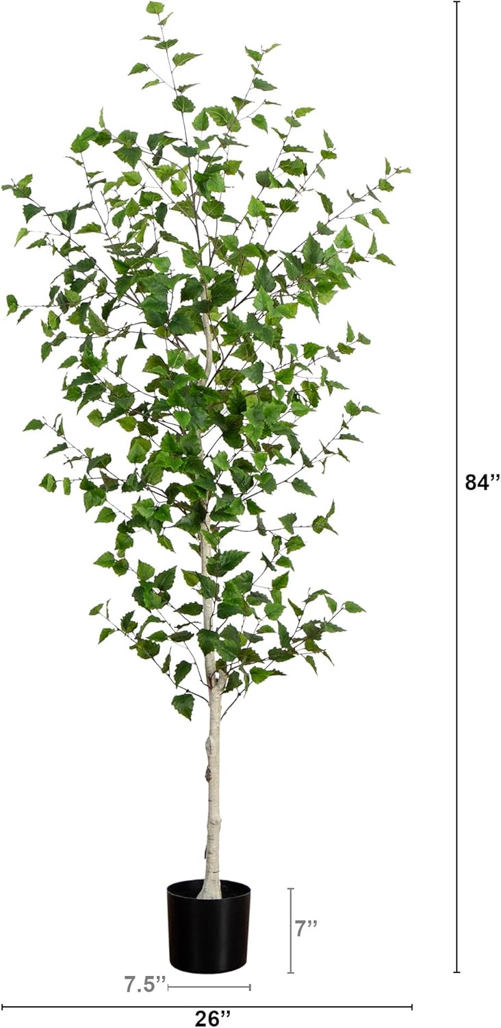 7-Ft Artificial Birch Tree - Flexible Branches, Premium Crafted Faux Tree for Indoor Decor, Lifelike Leaves and Bark, Includes Nursery