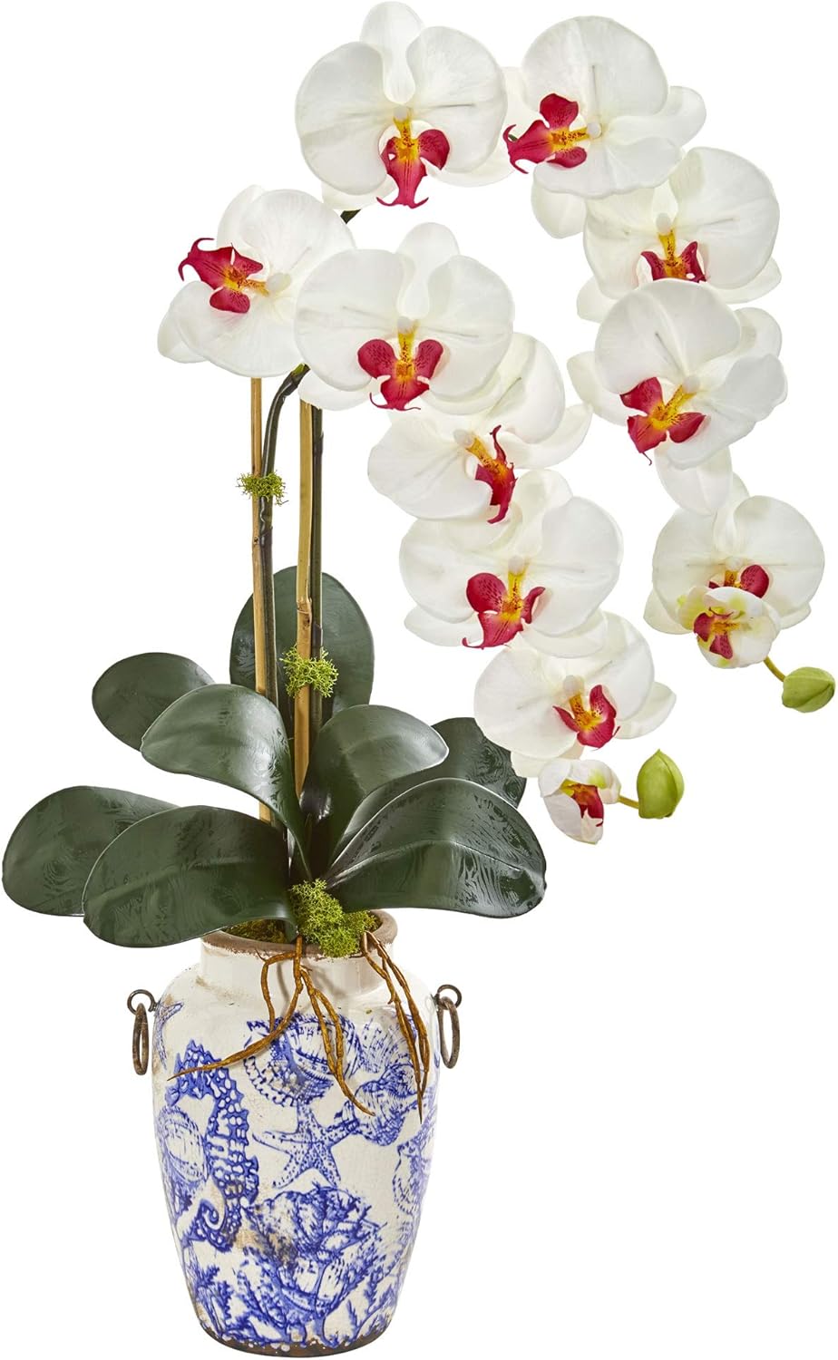 31” Phalaenopsis Orchid Artificial Weathered Ocean Vase Silk Arrangements No50