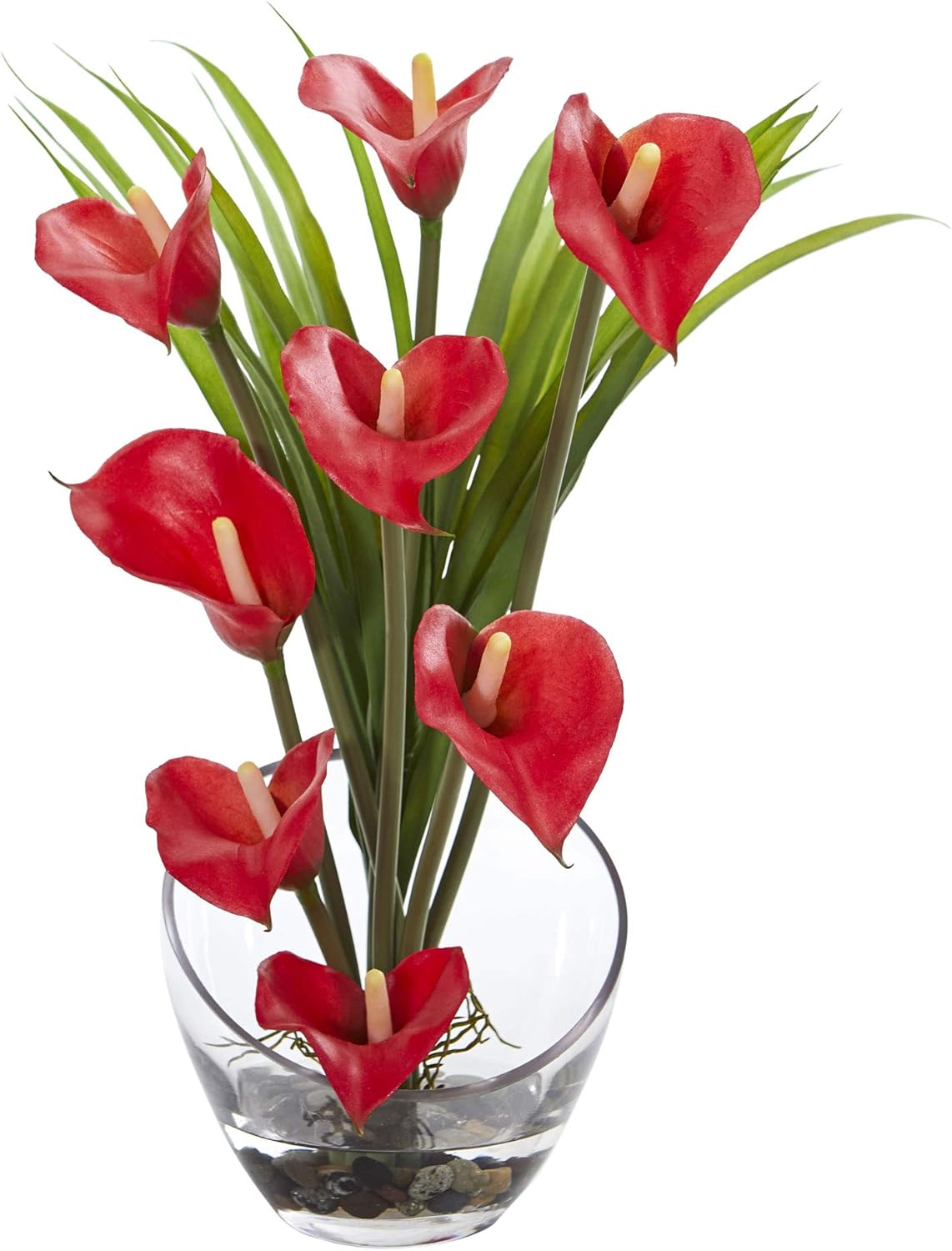 Nearly Natural 15.5in. Calla Lily and Grass Artificial Arrangement in Vase, Cream No50