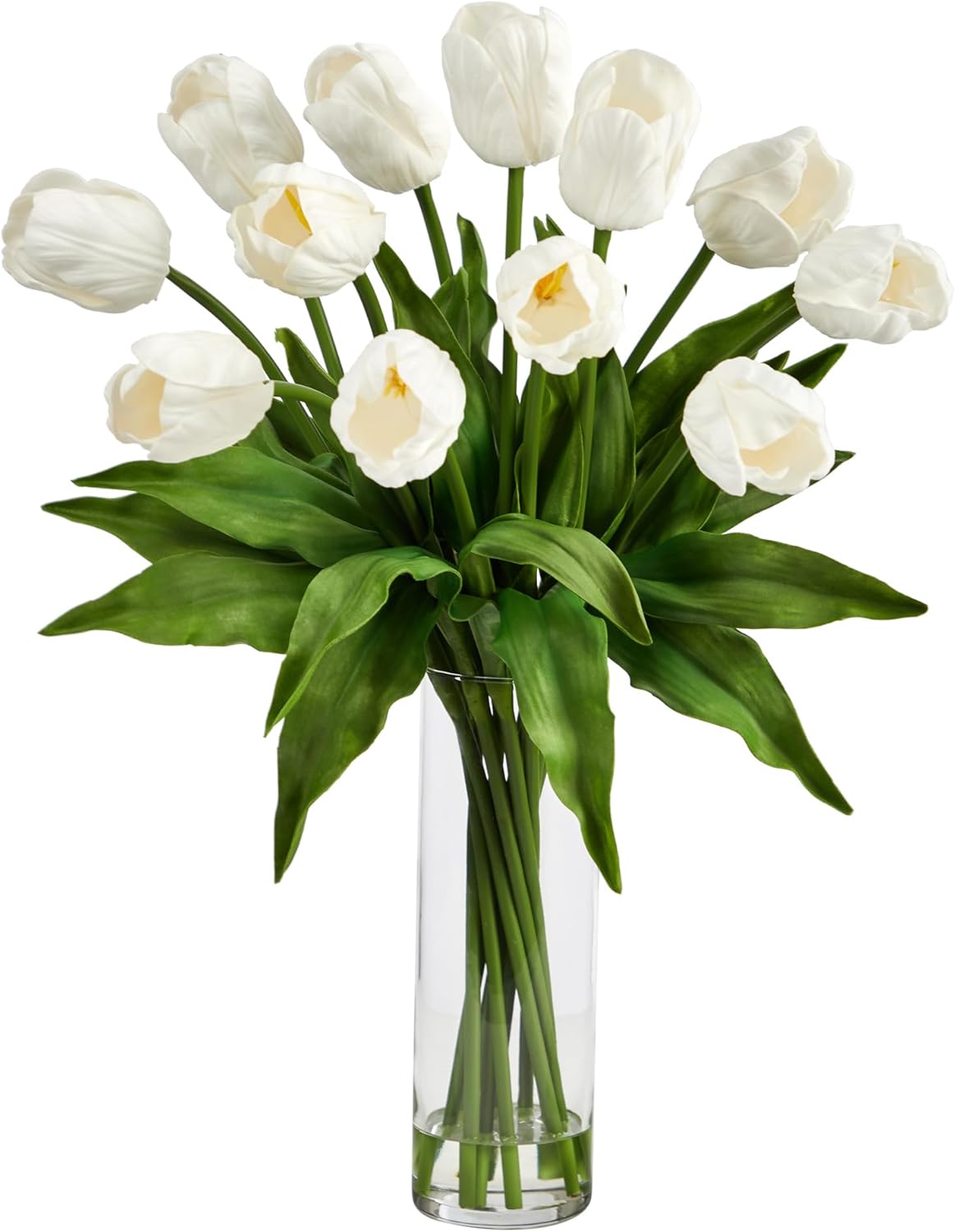 23in. Artificial Tulip Arrangement with Cylinder Glass Vase, Pink No50