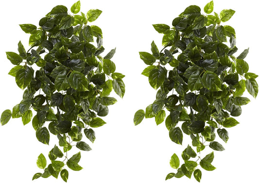 36-Inch UV Resistant Artificial Pothos Hanging Plant Set of 2, Lifelike Greenery for Indoor/Outdoor Decor, Bendable Branches, Ideal for