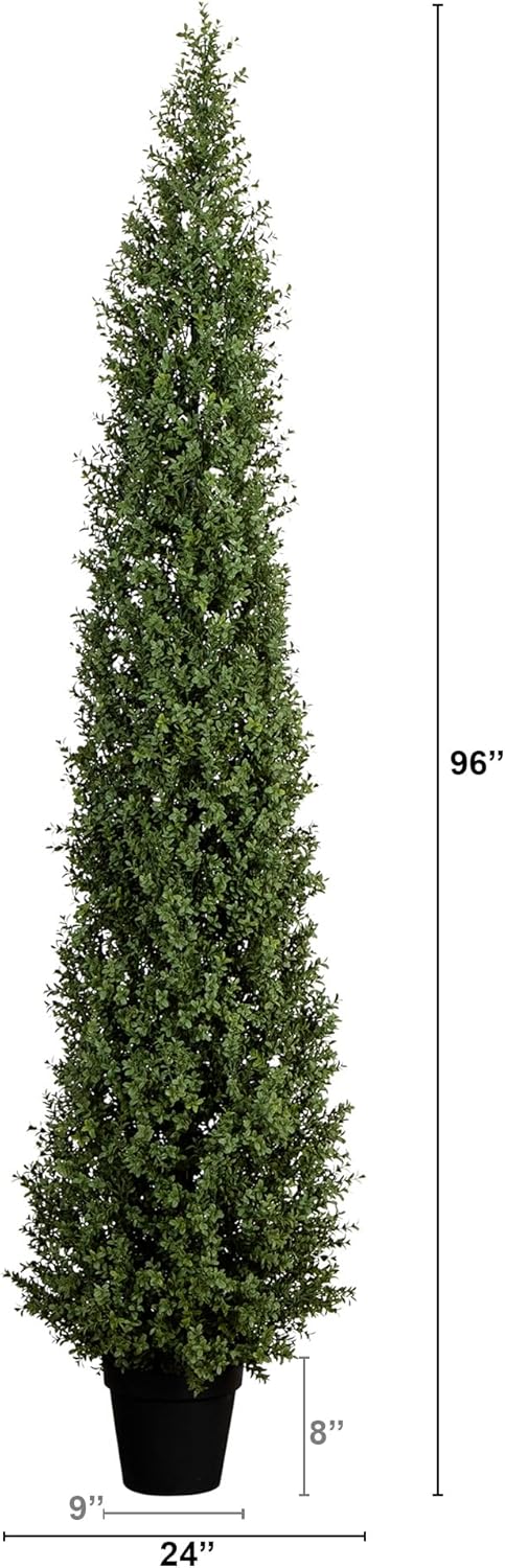 8ft UV-Resistant Artificial Boxwood Topiary Tree – Lifelike Faux Plant for Indoor and Outdoor Decor, Includes Nursery Planter, Ideal fo