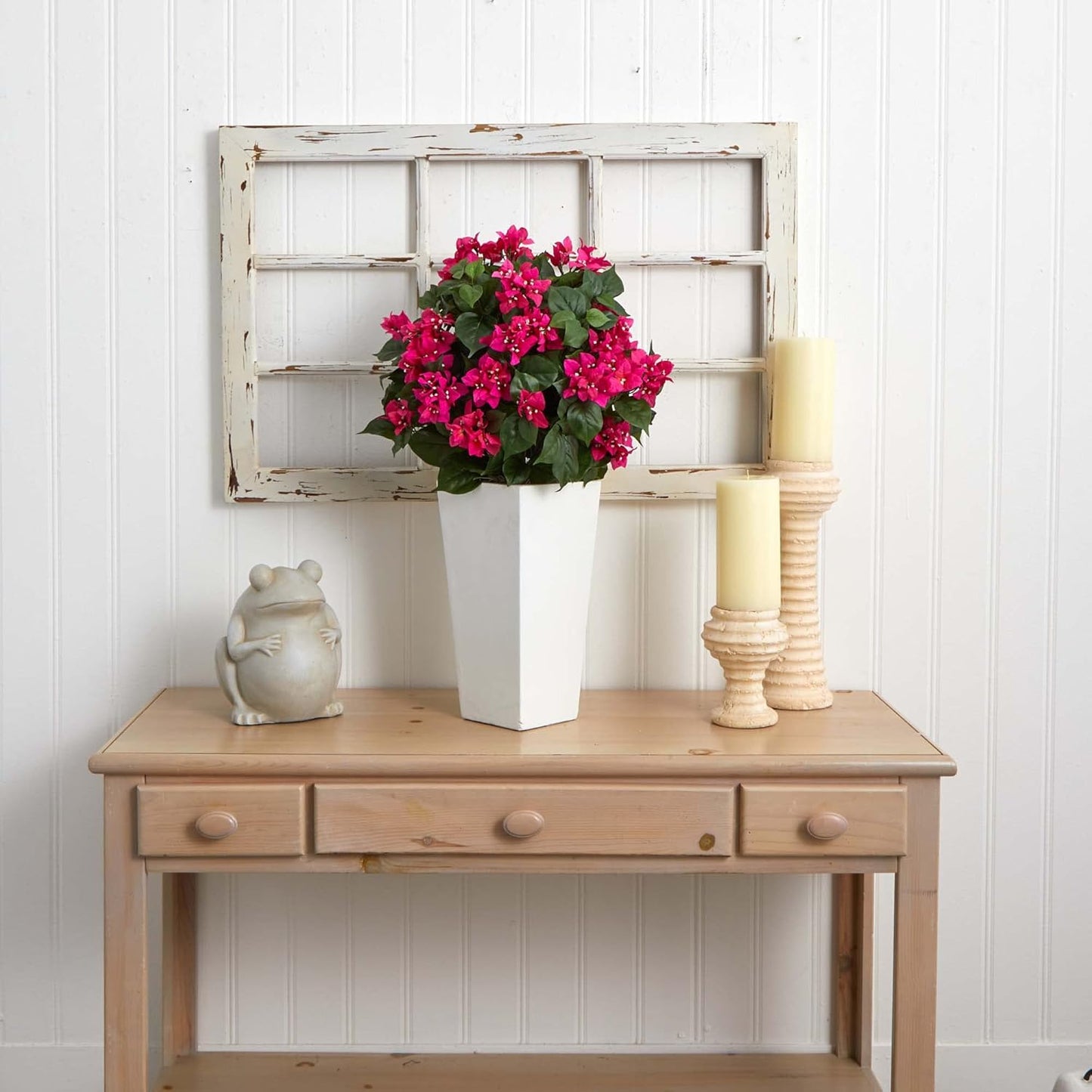 Bougainvillea Artificial Plant in White Tower Planter No50