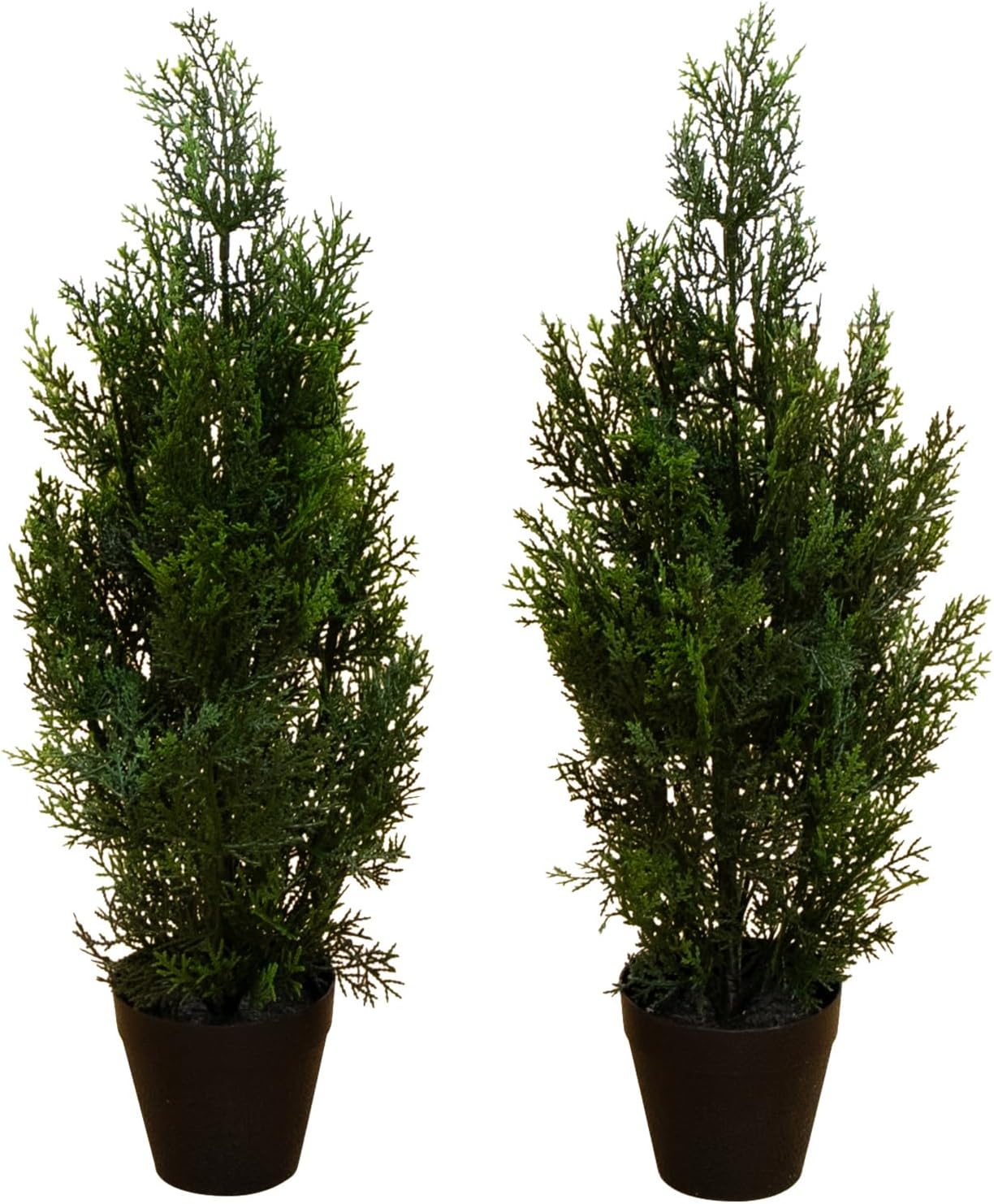 Nearly Natural 2ft UV Resistant Artificial Cedar Pine Tree - Indoor/Outdoor Faux Greenery Decor, Set of 2, Deep Green Cedar Leaves, No Maintenance Req