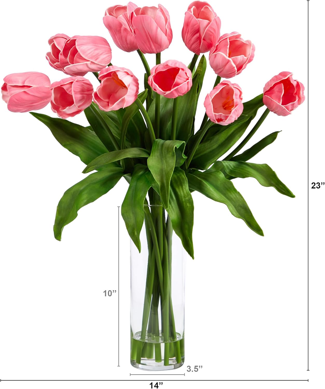 23in. Artificial Tulip Arrangement with Cylinder Glass Vase, Pink No50