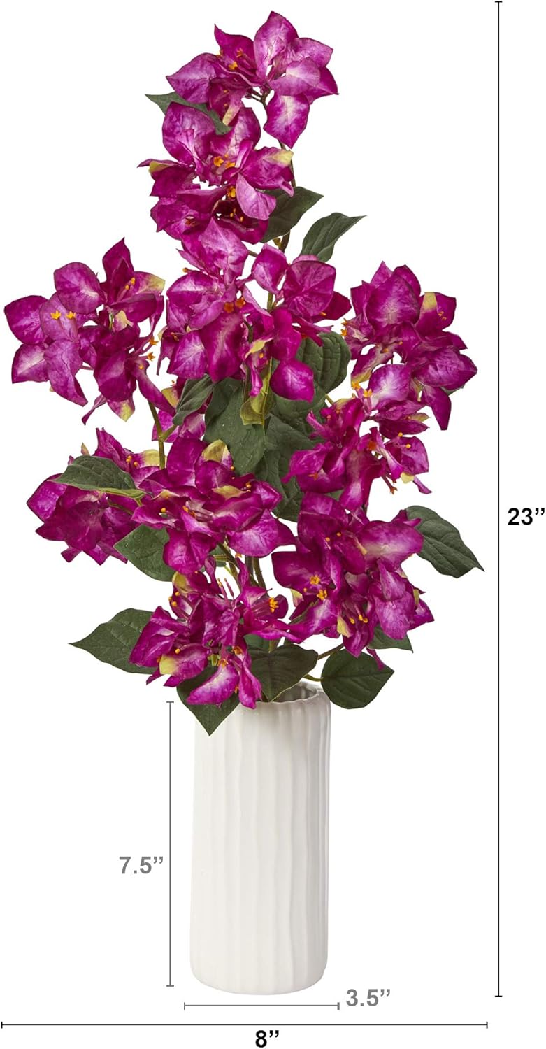23in. Bougainvillea Artificial Plant in White Planter