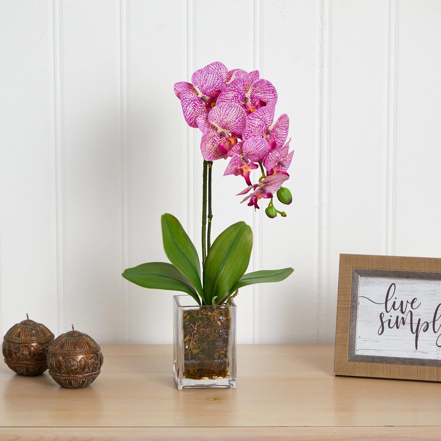 24-in. Orchid Phalaenopsis Artificial Vase Silk Arrangements, Cream No50