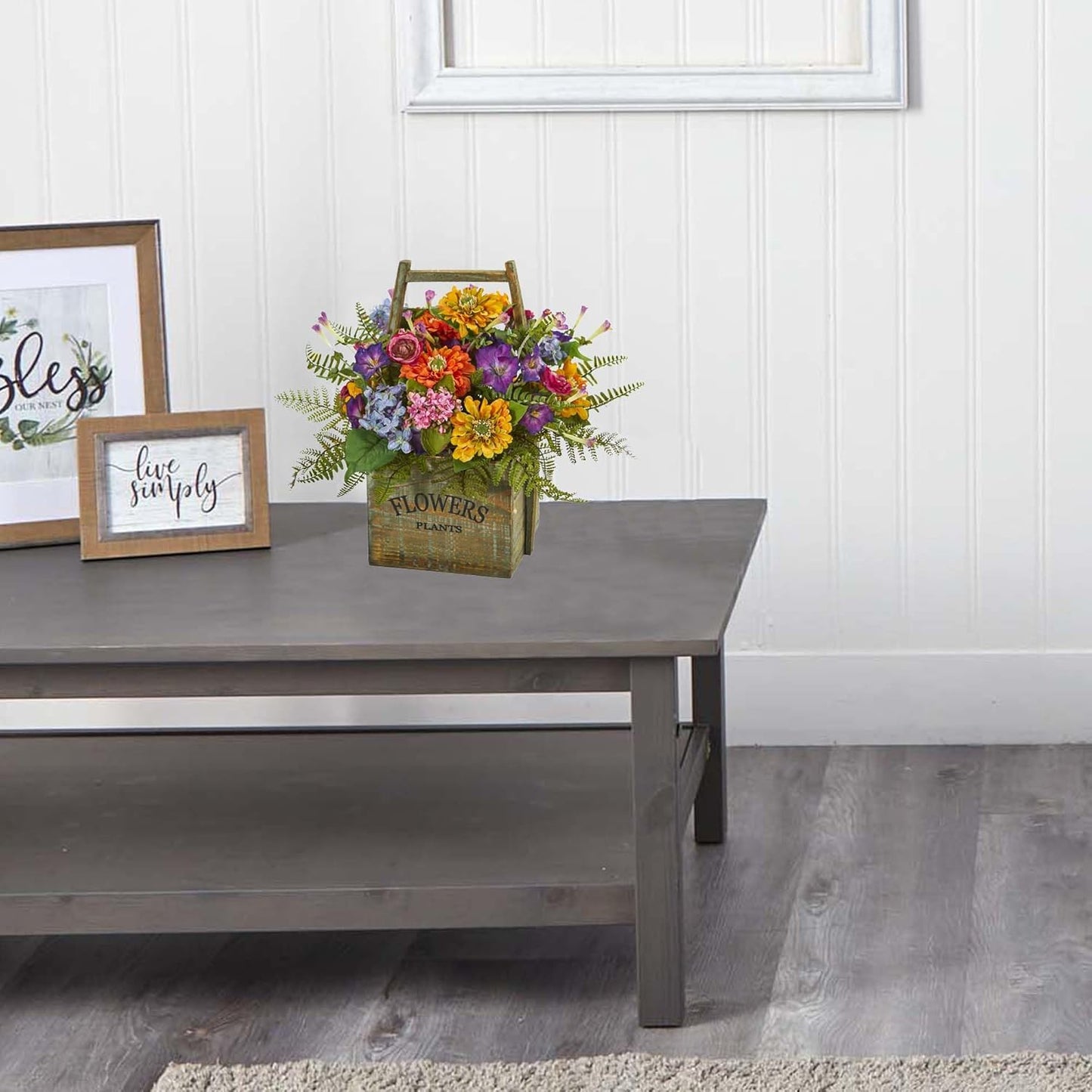 Mixed Floral Artificial Arrangement in Wood Basket