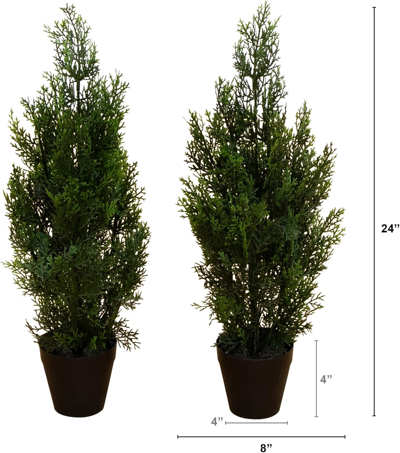 Nearly Natural 2ft UV Resistant Artificial Cedar Pine Tree - Indoor/Outdoor Faux Greenery Decor, Set of 2, Deep Green Cedar Leaves, No Maintenance Req