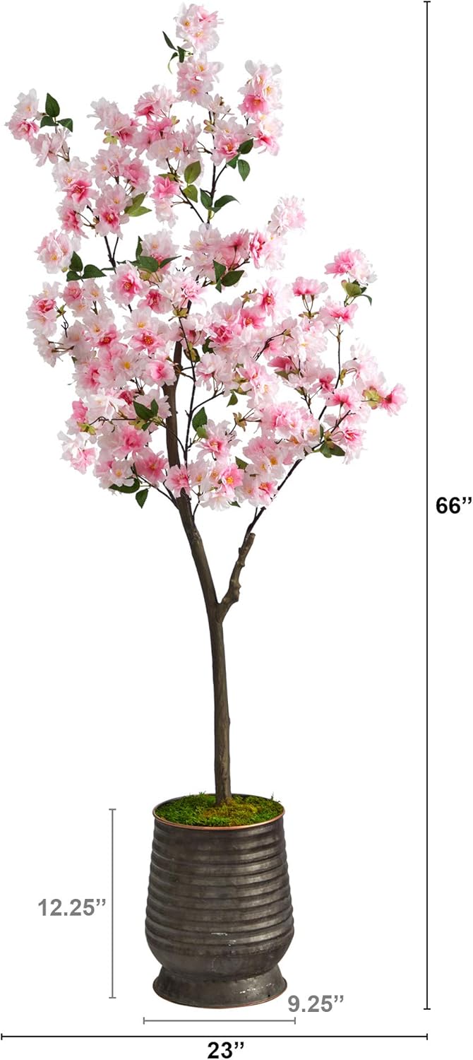5.5ft. Cherry Blossom Artificial Tree in Ribbed Metal Planter