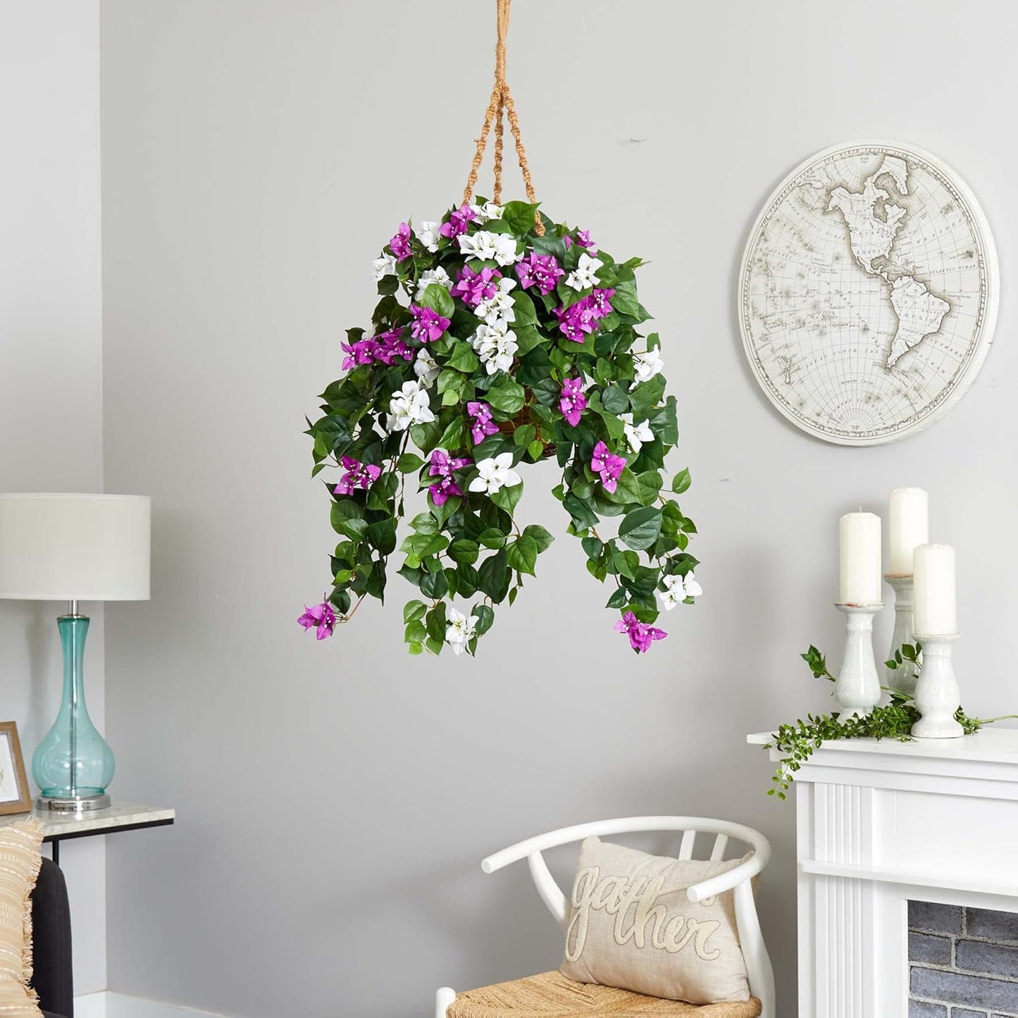 30in. Mixed Bougainvillea Artificial Plant Hanging Basket