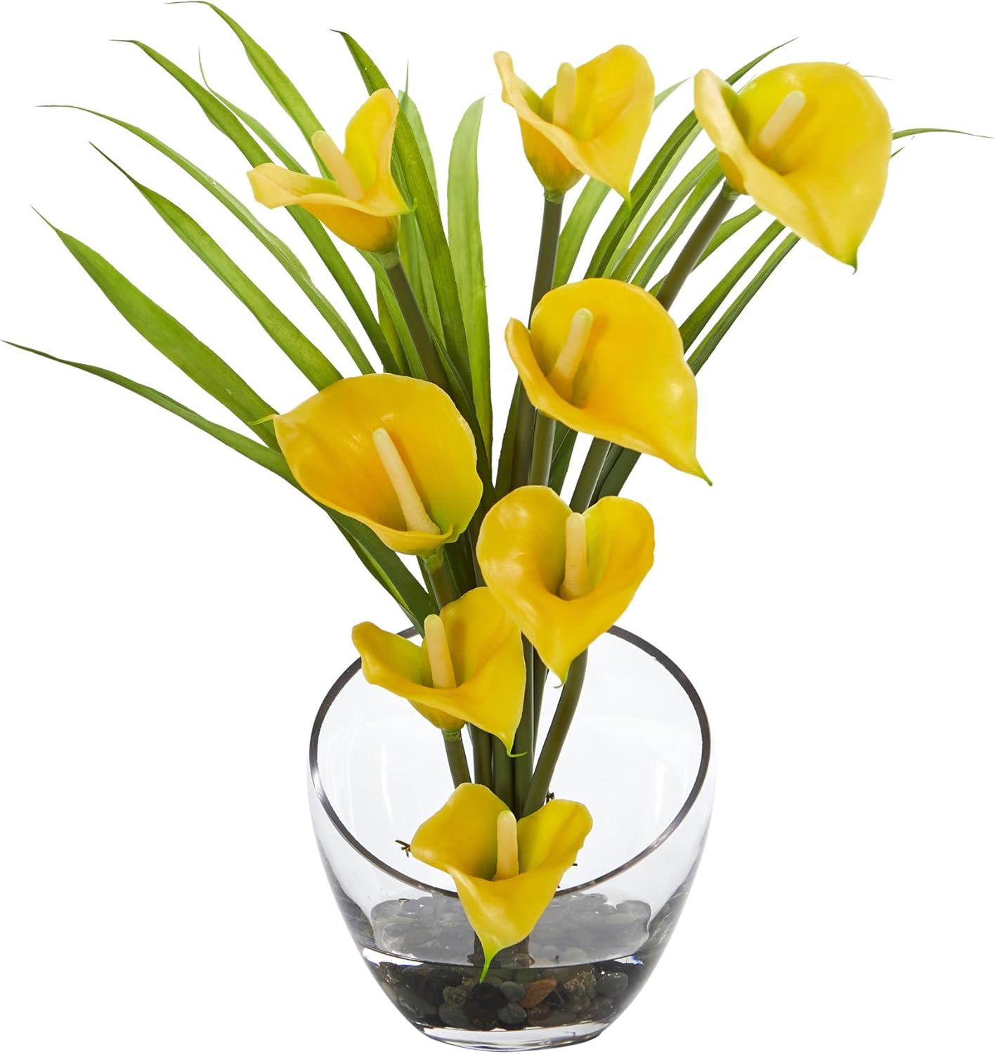 Nearly Natural 15.5in. Calla Lily and Grass Artificial Arrangement in Vase, Cream No50
