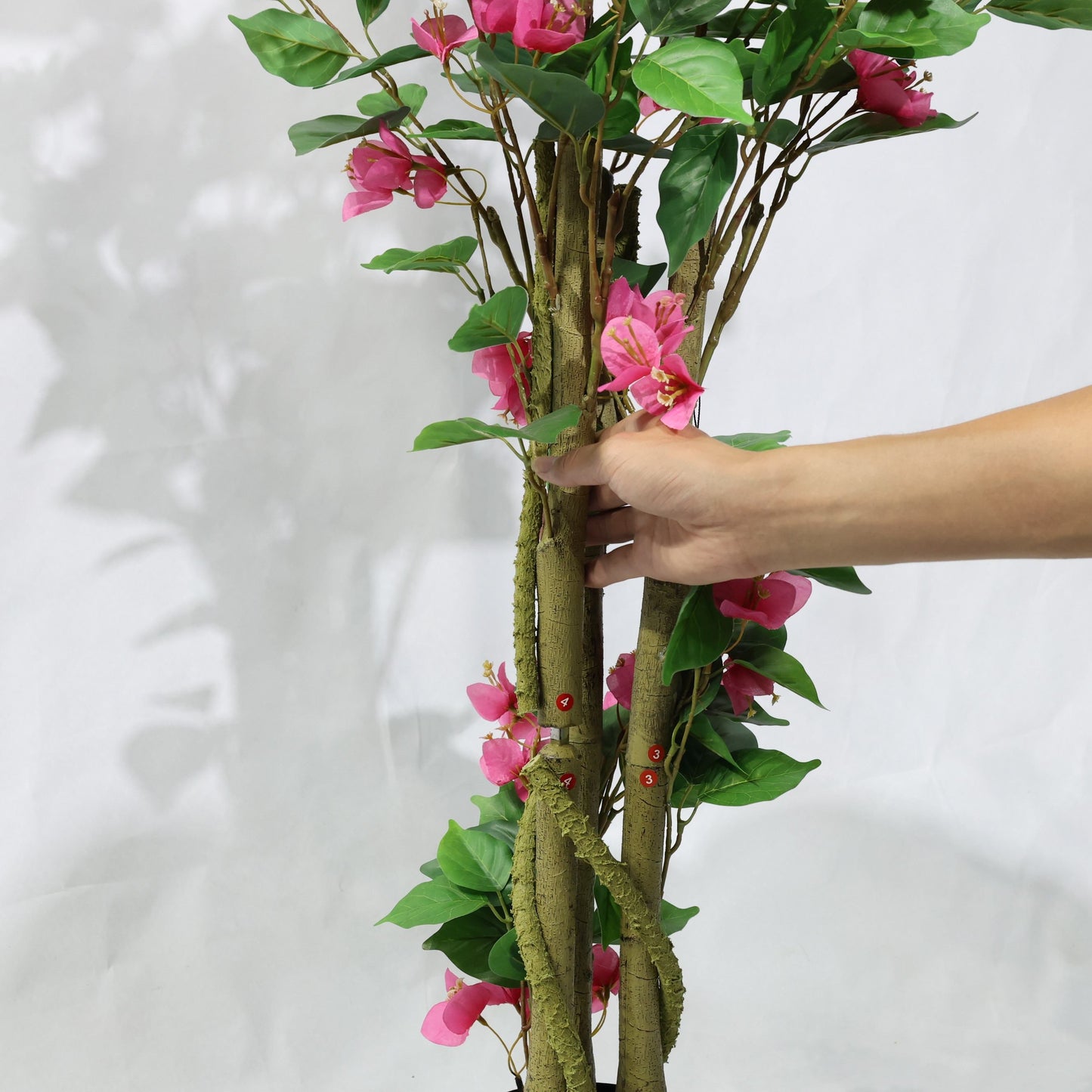 Bougainvillea Artificiale 130cm con Fiori Rossi Lussureggianti, Albero Finta Rimuovibile per Decorazione Negozio Natale