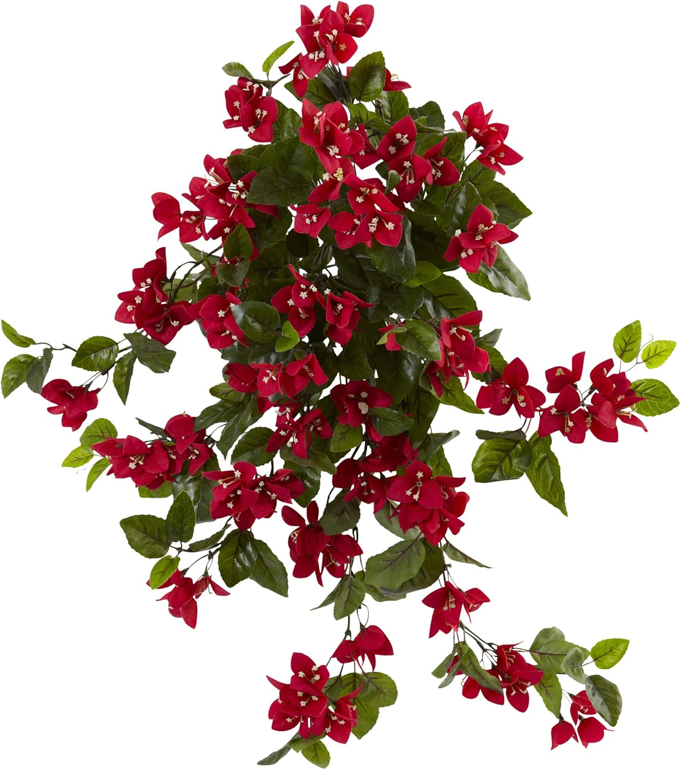 28” Bougainvillea Hanging Bush Artificial (Set of 2) UV Resistant (Indoor/Outdoor) Silk Plants Red