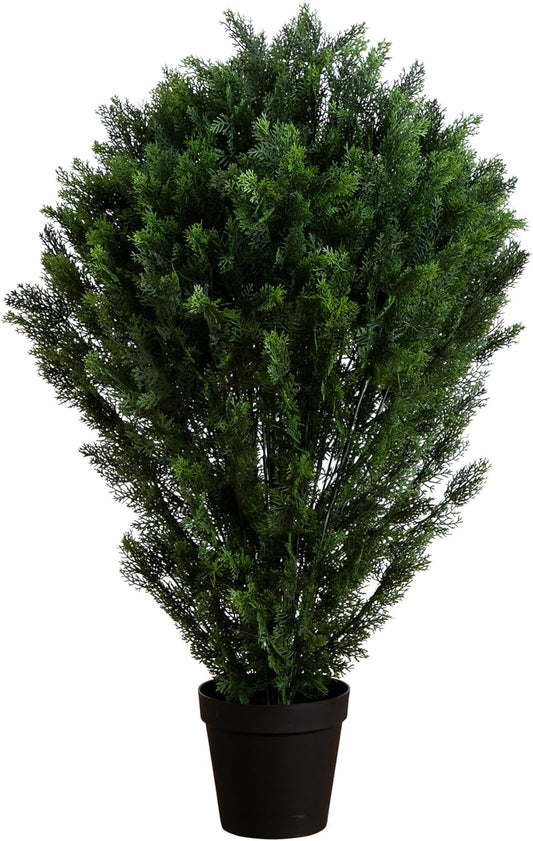 Nearly Natural 5-FT Artificial Cedar Bush, Indoor/Outdoor UV Resistant Faux Cedar Bush in Black Nursery for Front Porch Décor, Artificial Shrubs for O