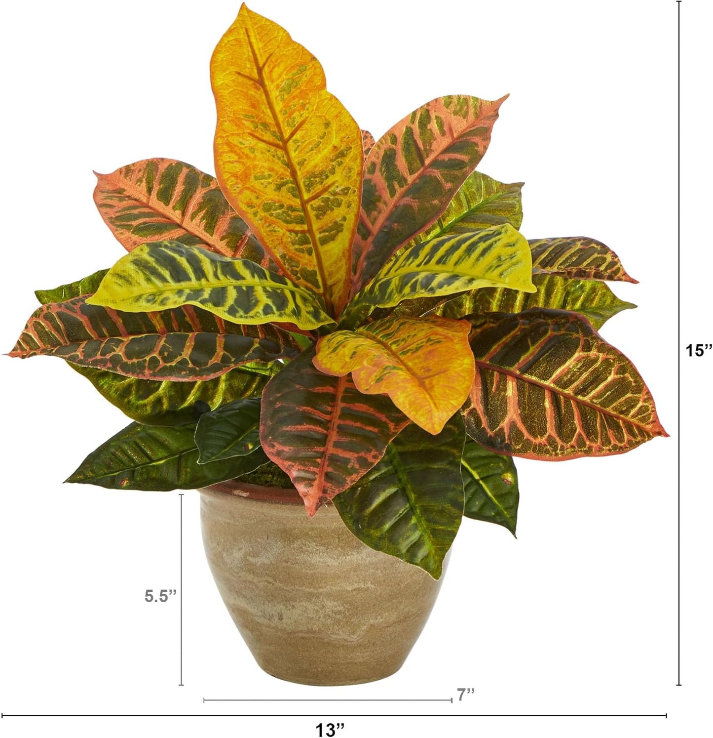 15in. Garden Croton Artificial Plant in Ceramic Planter (Real Touch) No50