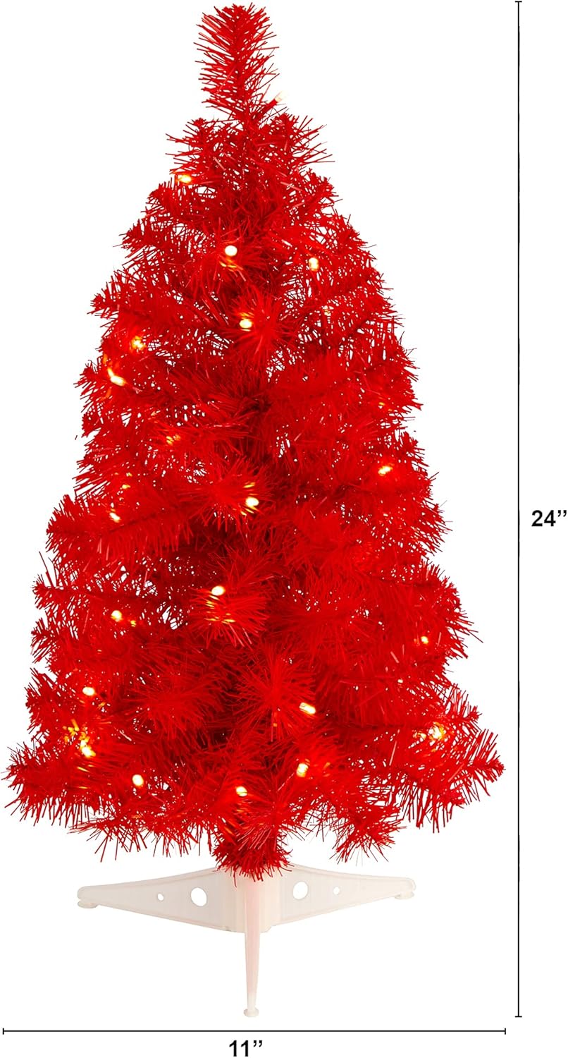 2ft. Red Artificial Christmas Tree with 35 LED Lights and 72 Bendable Branches