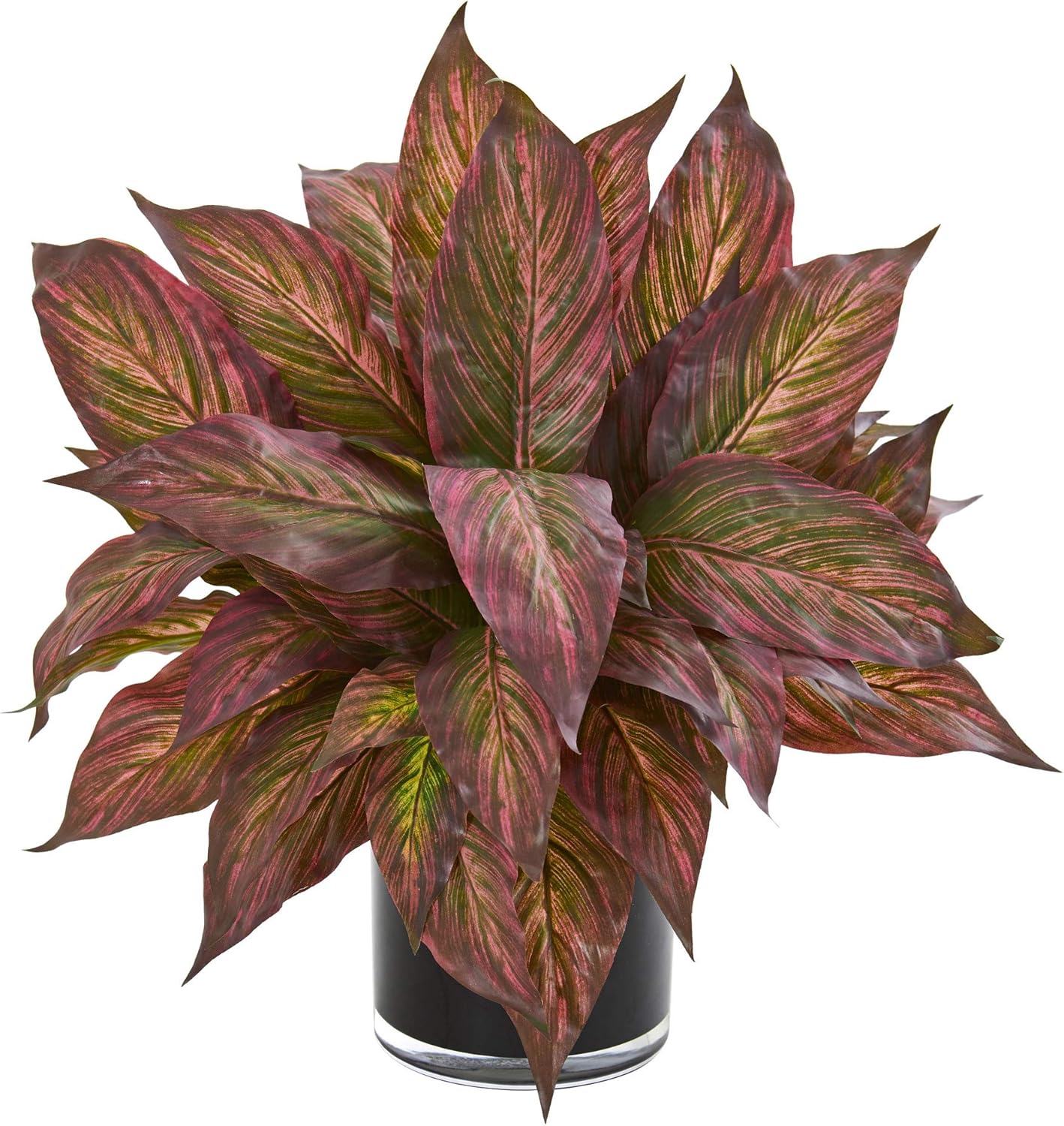 Musa Leaf Artificial Glossy Black Vase Silk Plants, Green No50