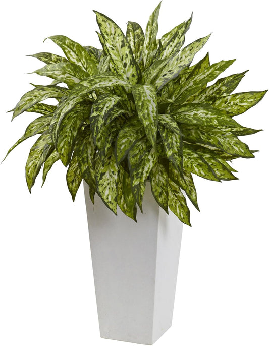 Aglaonema Artificial Plant with White Decorative Planter