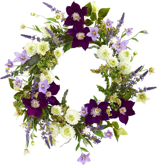 22-in. Mixed Flower Artificial Wreaths Purple