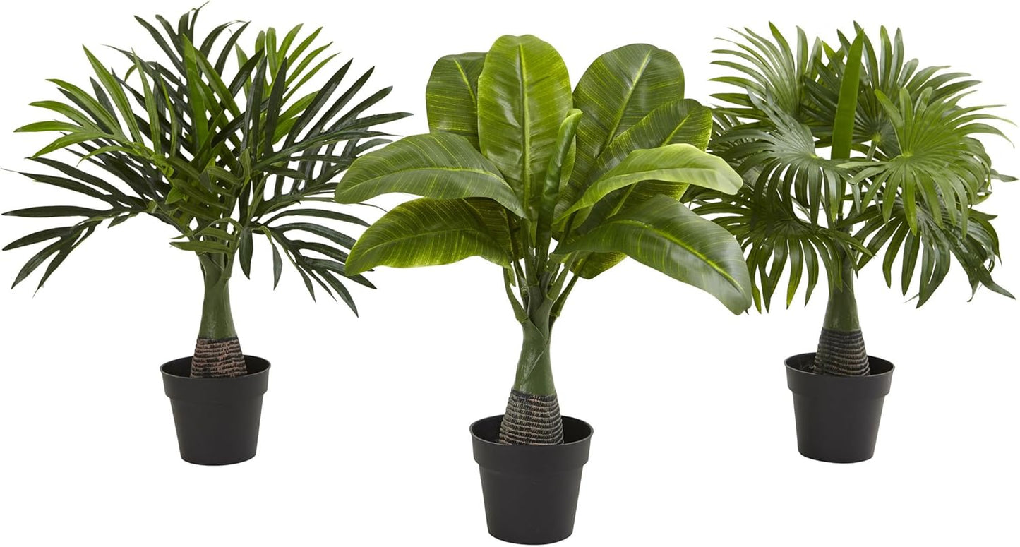 Areca, Fountain & Banana Palm Artificial Trees (Set of 3)