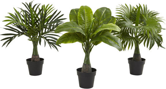 Areca, Fountain & Banana Palm Artificial Trees (Set of 3)