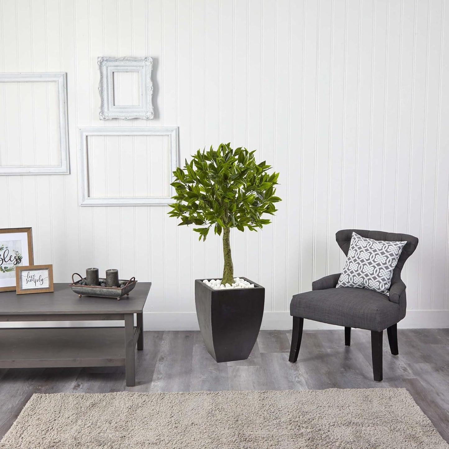 42in. Bay Leaf Topiary with Black Wash Planter UV Resistant (Indoor/Outdoor)
