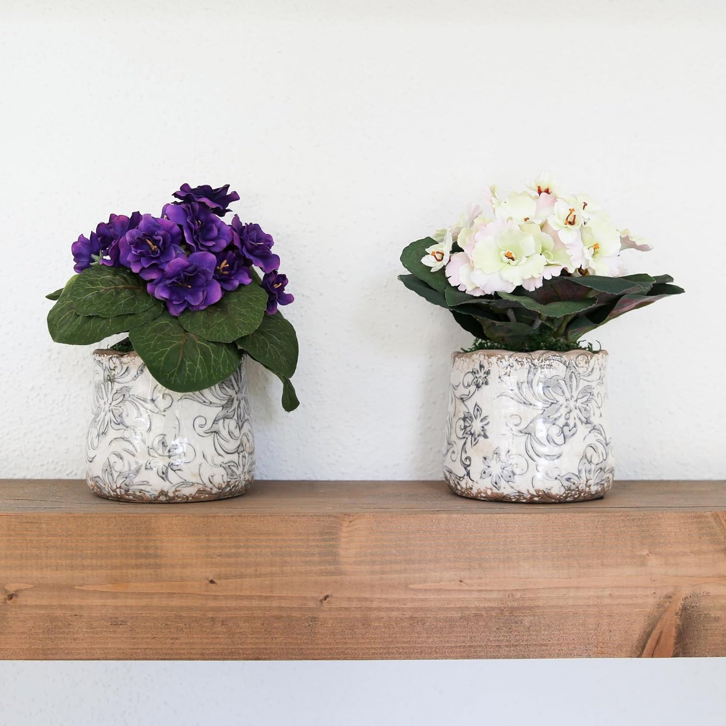 8in. African Violet Artificial Plant in Floral Design Vase (Set of 2)