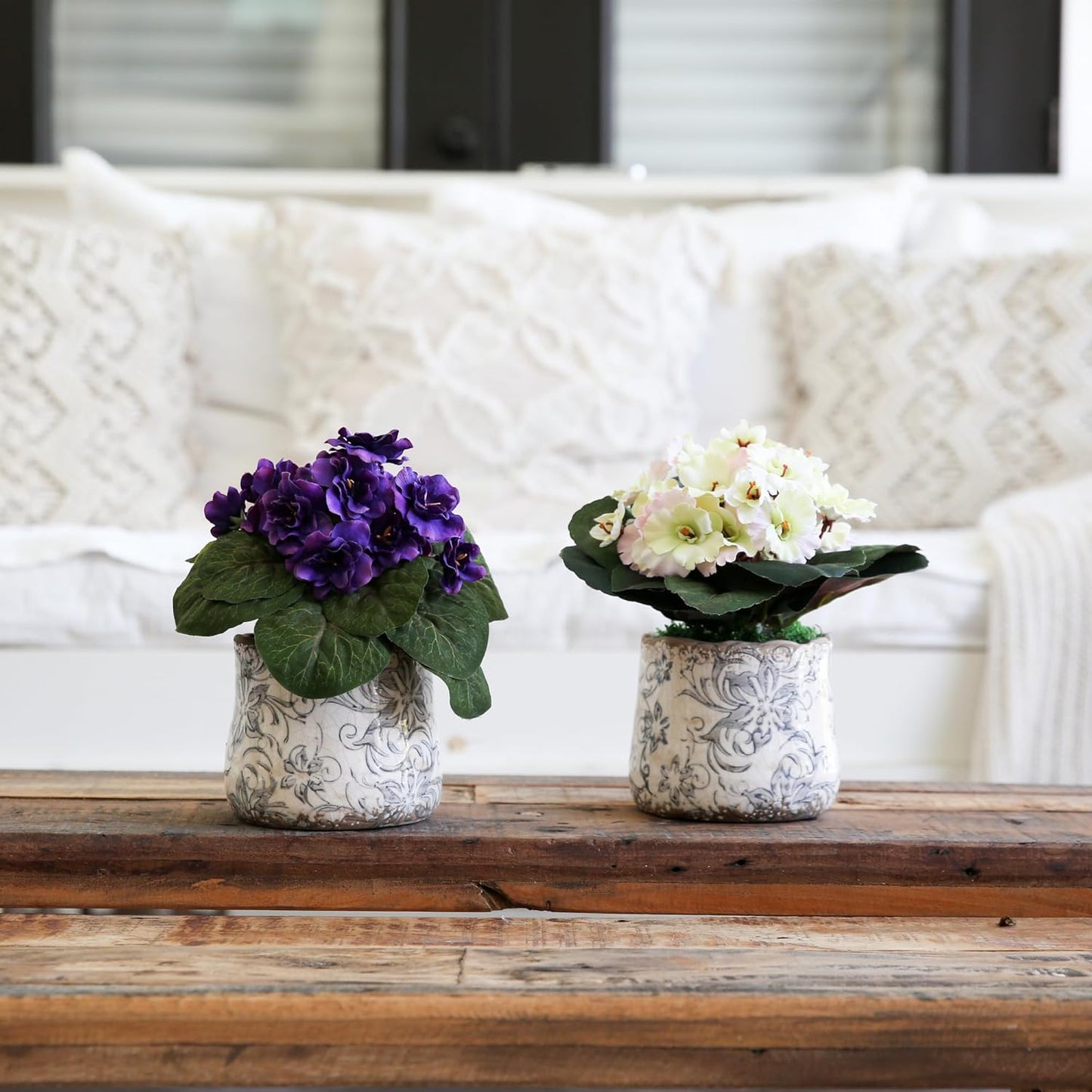 8in. African Violet Artificial Plant in Floral Design Vase (Set of 2)