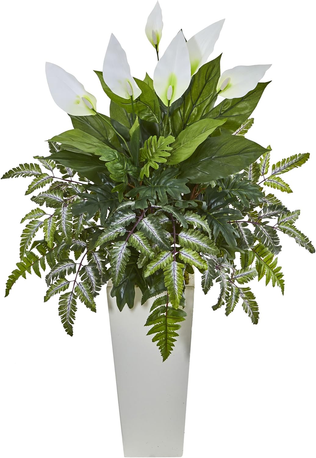 Mixed Spathiphyllum Artificial Plant in White Tower Vase