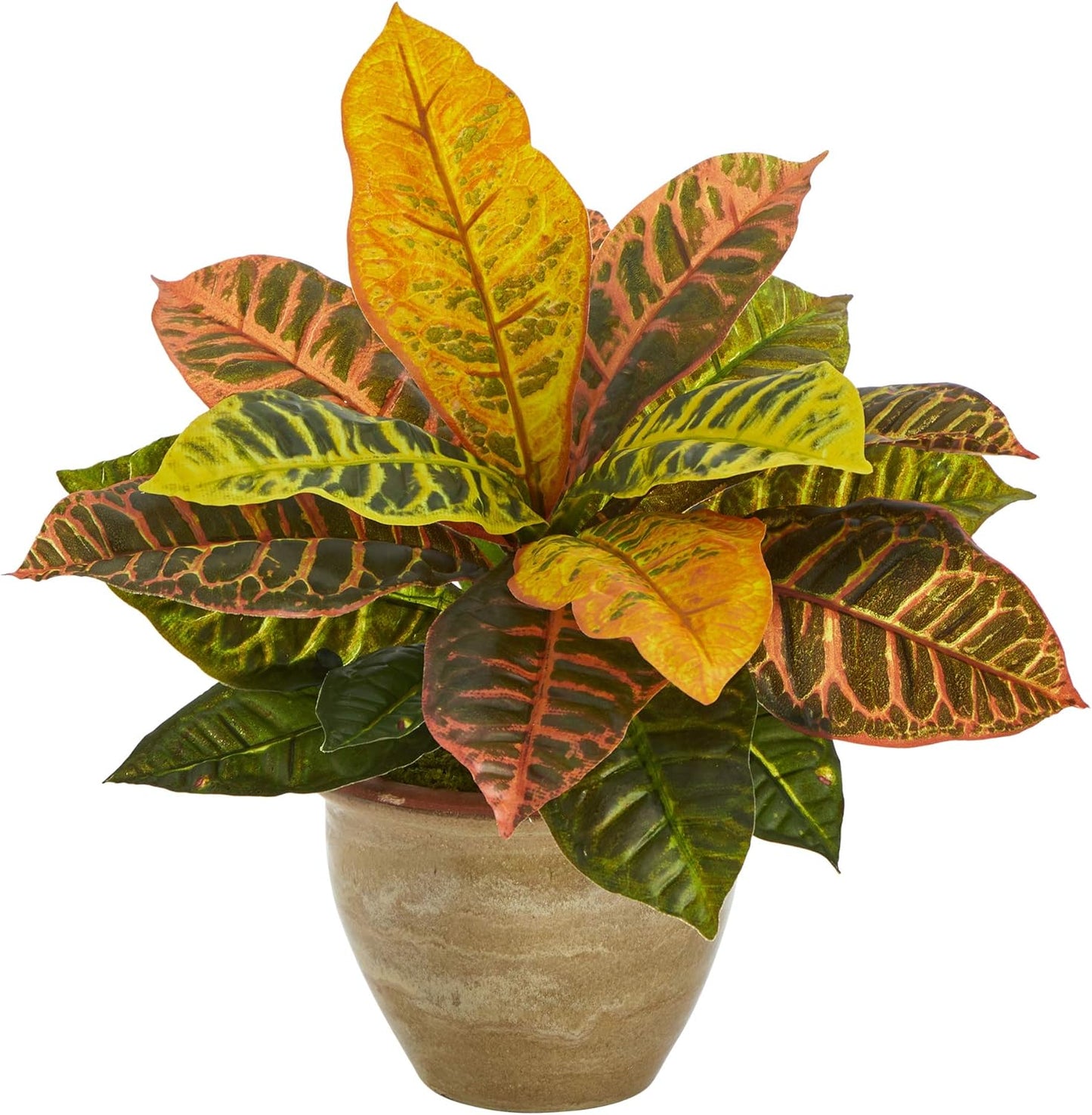 15in. Garden Croton Artificial Plant in Ceramic Planter (Real Touch) No50
