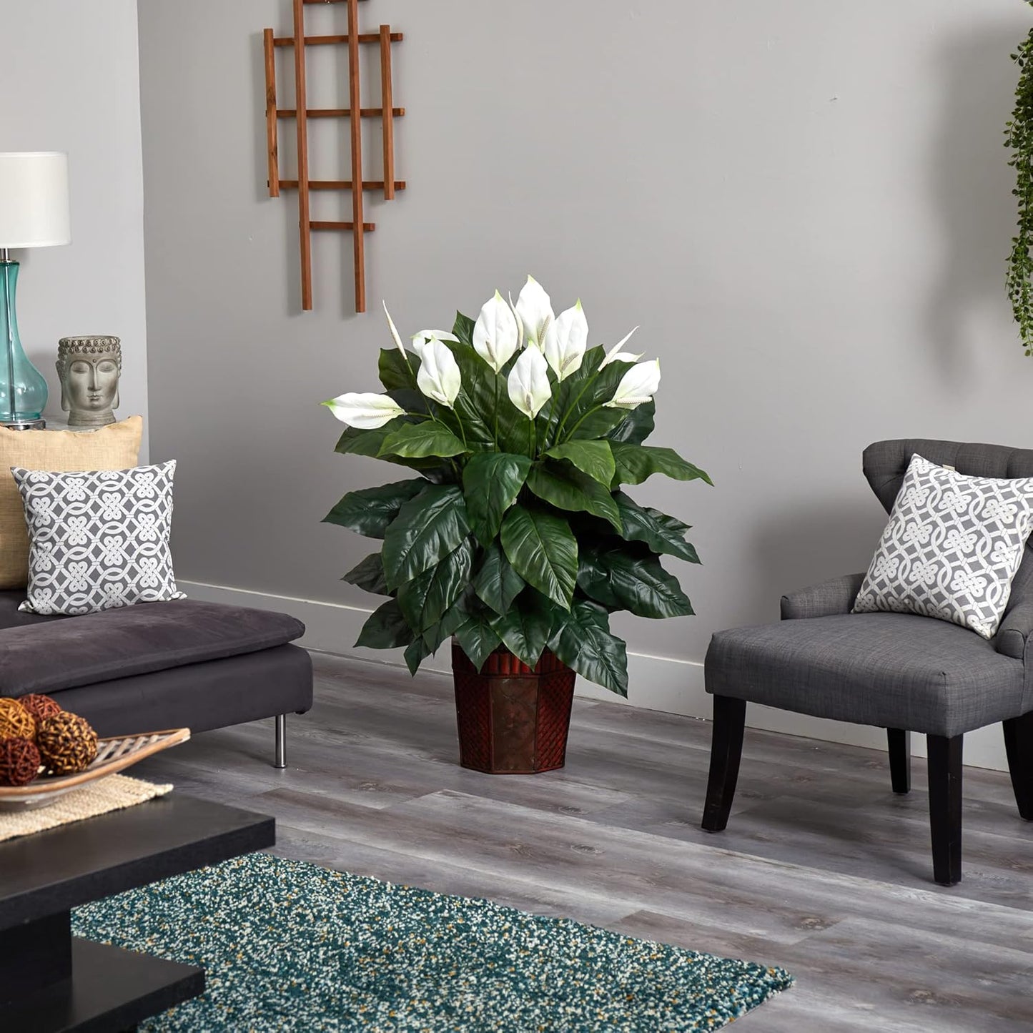 6638 Spathiphyllum with Vase Decorative Silk Plant, Green 48" x 12" x 12"