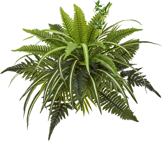 22in. Mixed Greens and Fern Artificial Bush Plant (Set of 3)