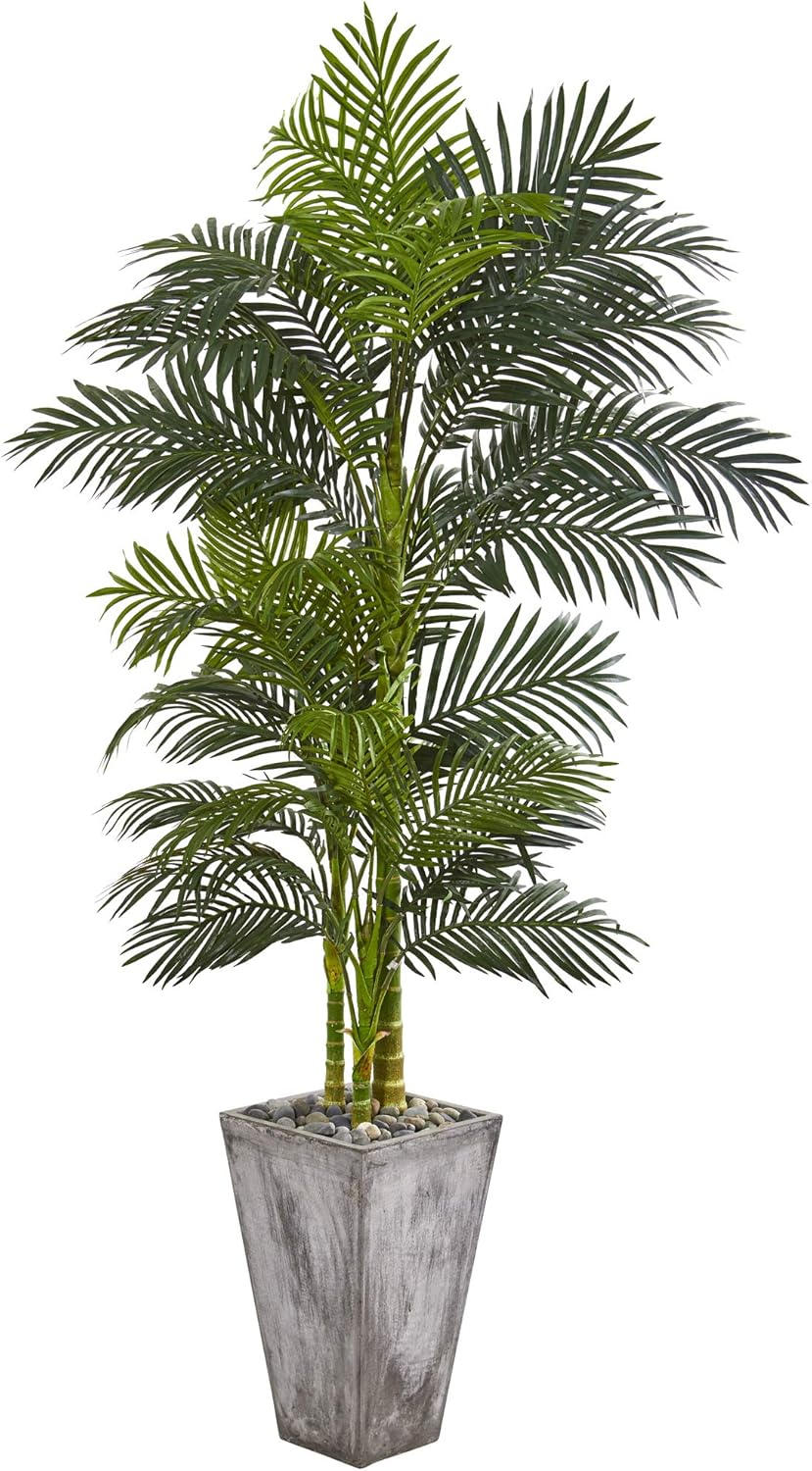 7ft. Golden Cane Artificial Palm Tree in Cement Planter