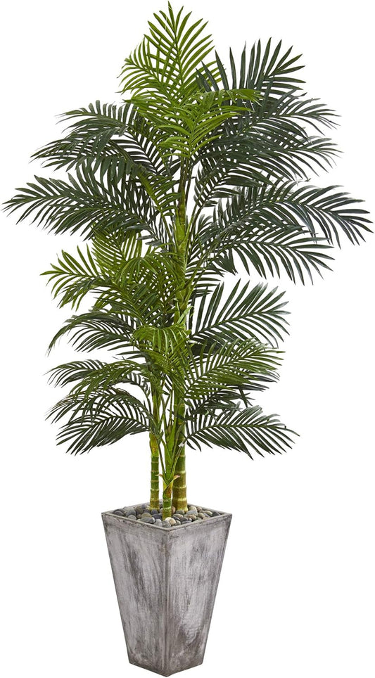 7ft. Golden Cane Artificial Palm Tree in Cement Planter