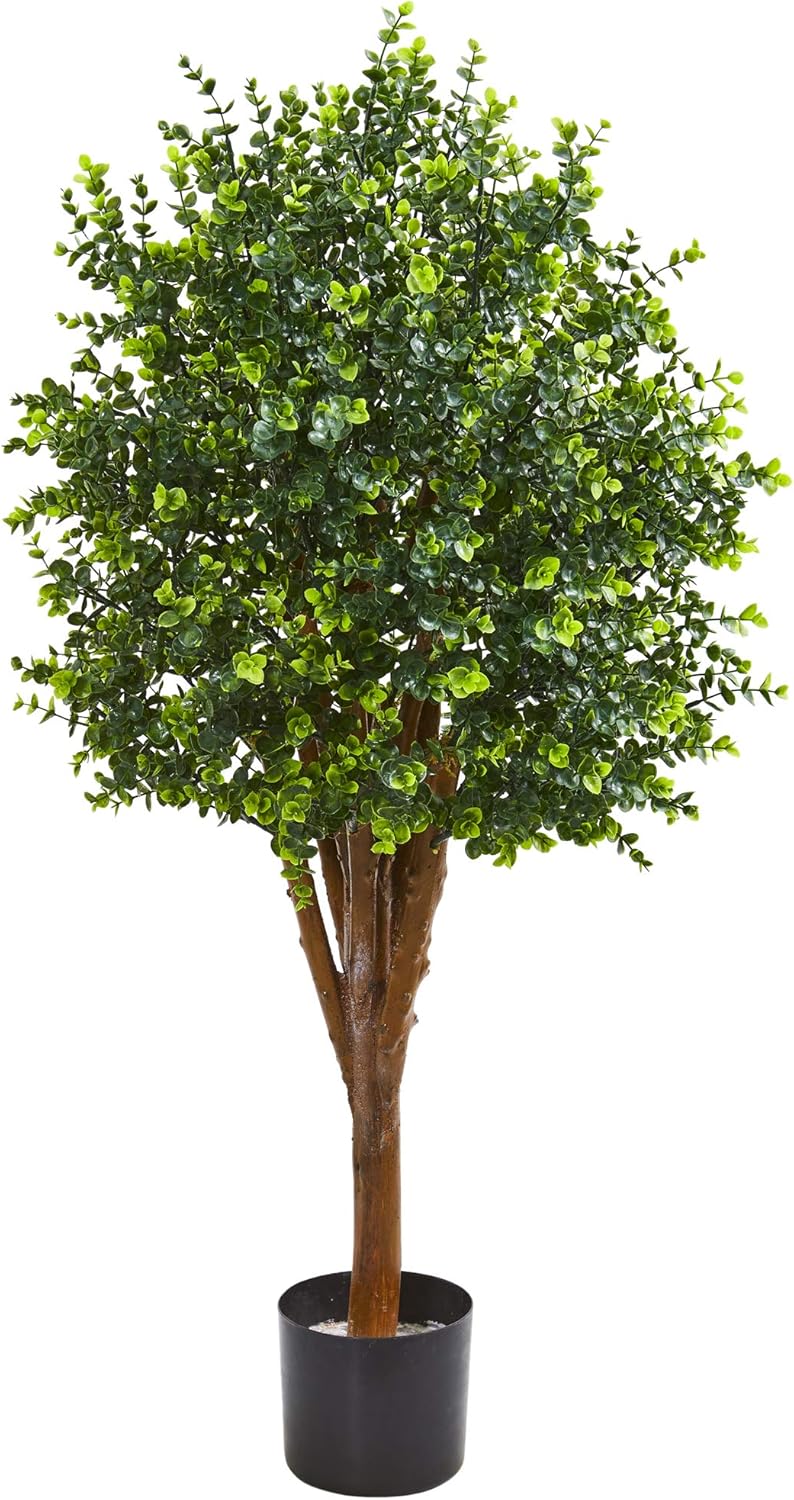 4’ Eucalyptus Artificial UV Resistant Indoor/Outdoor Silk Trees, Green, 18x20x4 Ft