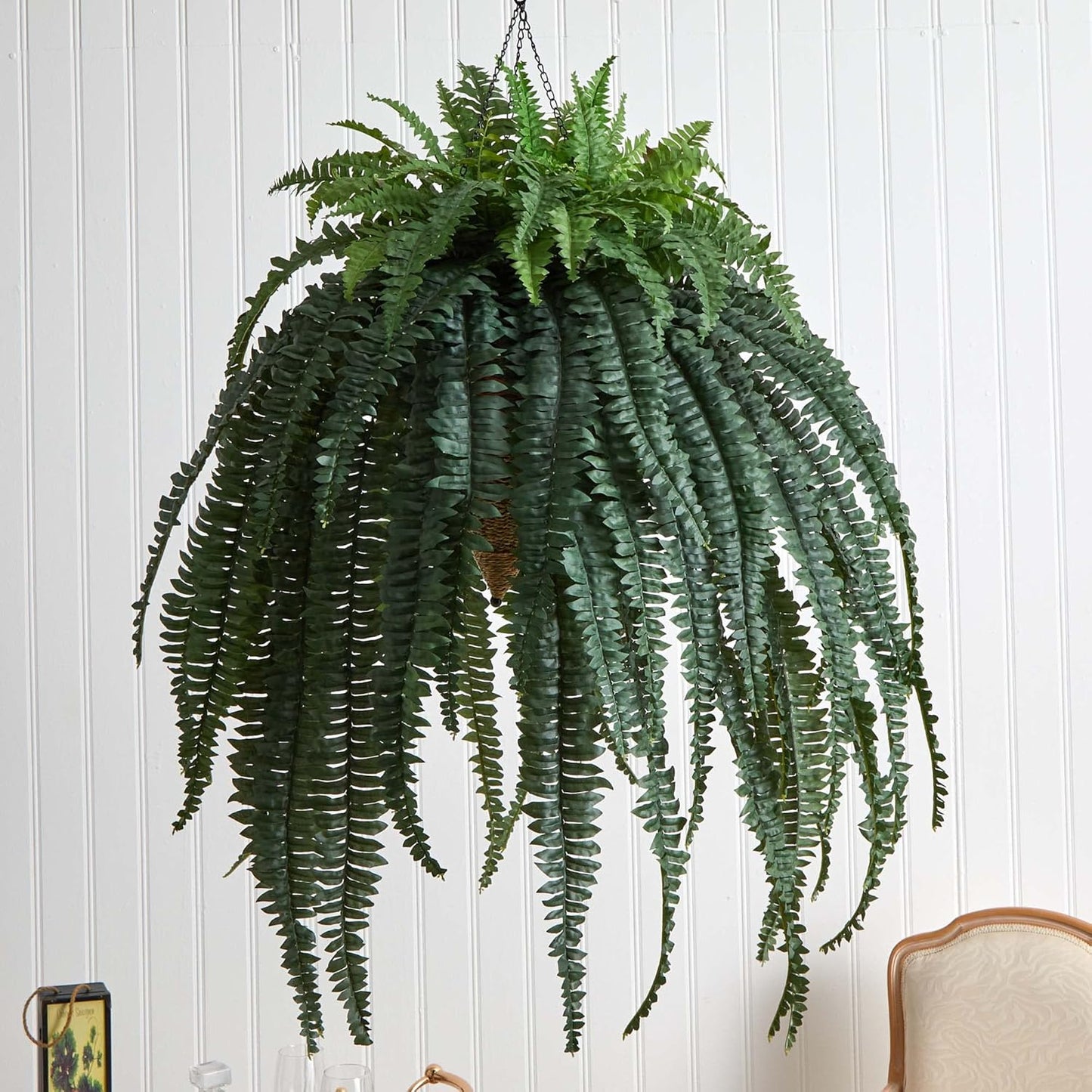 50in. Giant Boston Fern Artificial Plant in Hanging Cone
