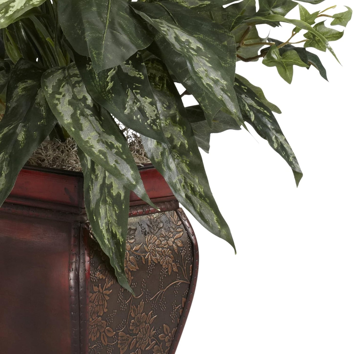 Mixed Greens & Anthurium with Decorative Vase Silk Plant