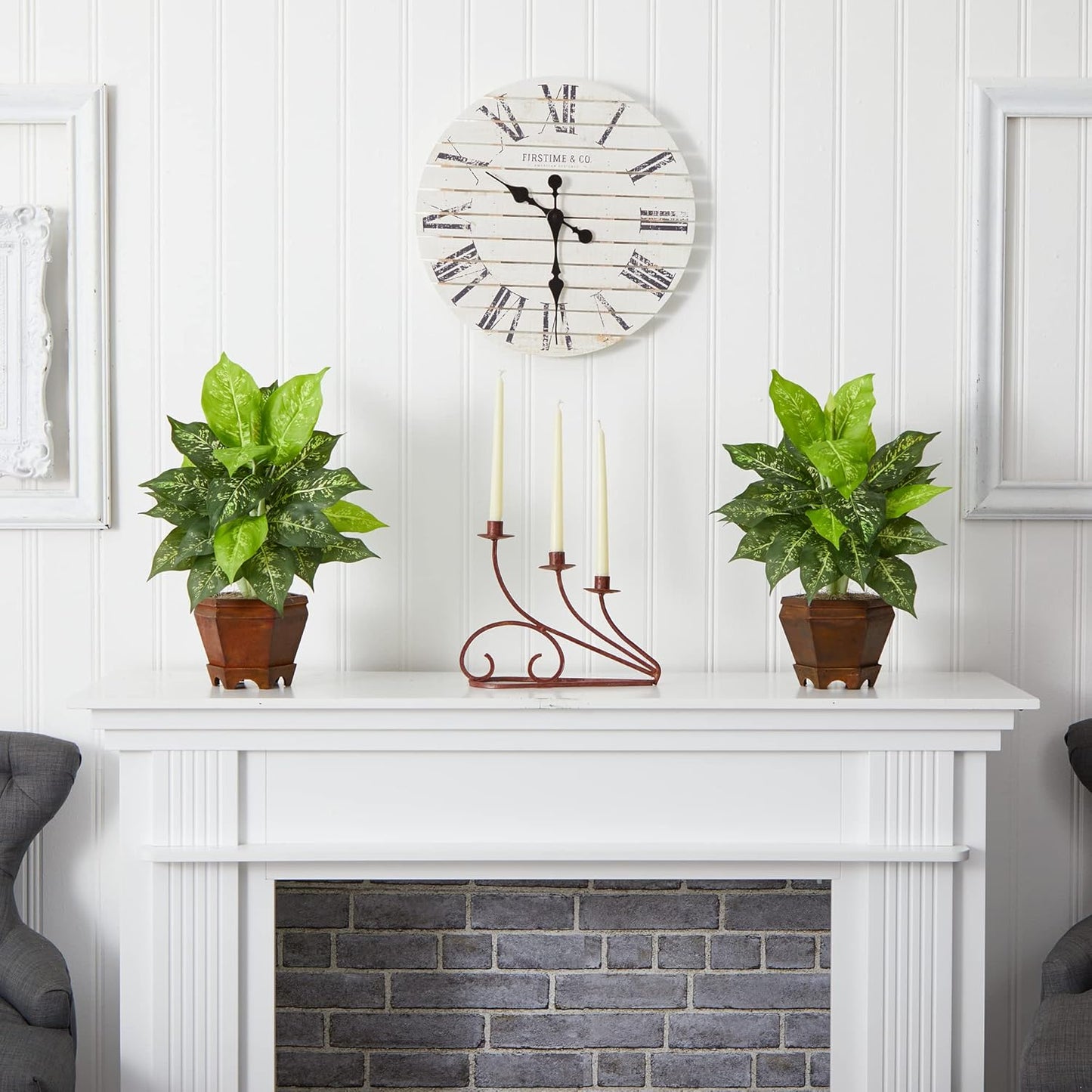 Dieffenbachia with Wood Vase Silk Plant (Set of 2) No50