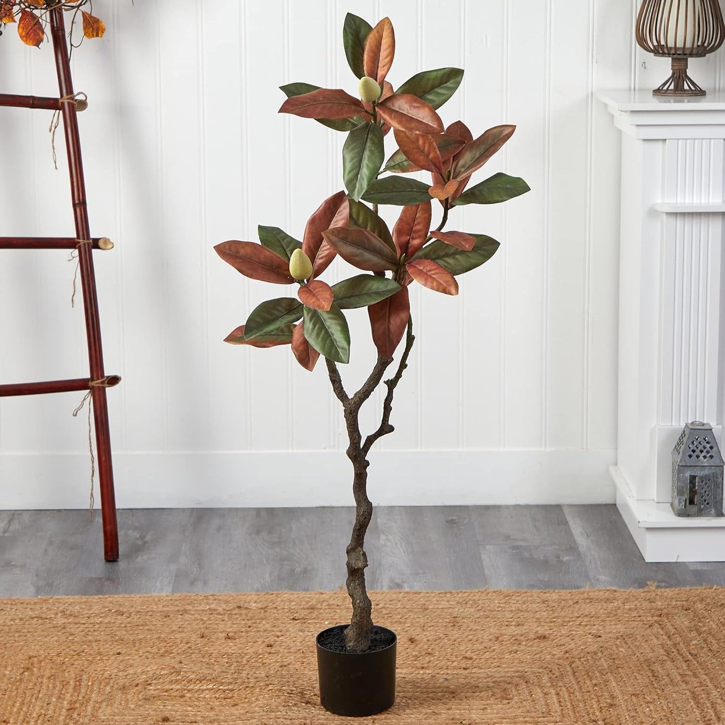 4ft. Fall Magnolia Artificial Tree, Brown, Plastic, Iron Wire, Fabric