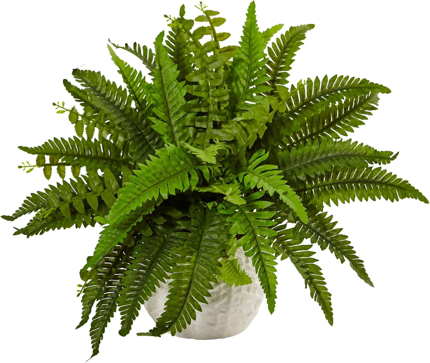 6308 Boston Fern in White Planter Artificial Plant, Green