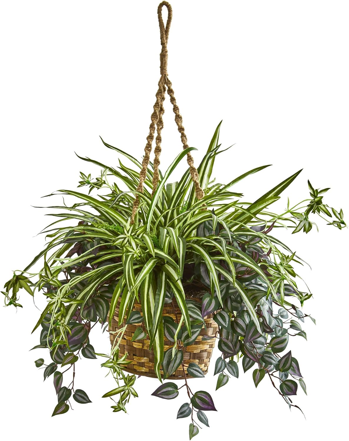 30in. Wandering Jew & Spider Artificial Plant in Hanging Basket
