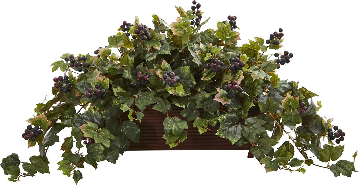 Grape Leaf Artificial Decorative Planter Silk Plants, Green