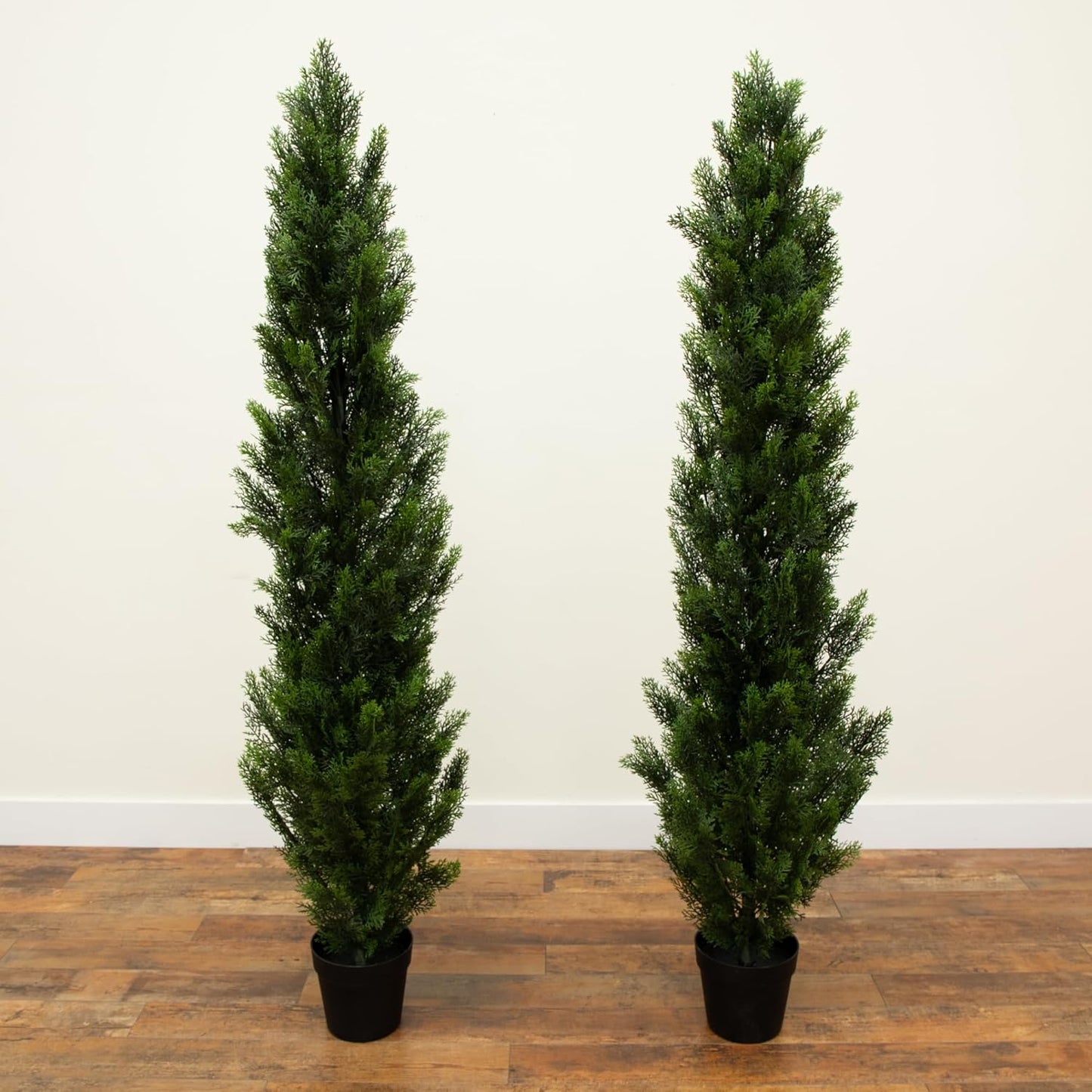 6ft UV Resistant Artificial Cedar Topiary Trees - Set of 2, Cone Shaped, Maintenance-Free, Perfect for Indoor and Outdoor Decor