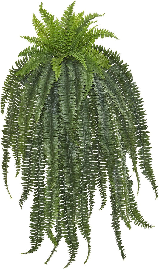 58-in Artificial Boston Fern, Large Hanging Fake Plant Wall Decor with 59 Fronds, Faux Fern Vines that Look Real for Home and Office De